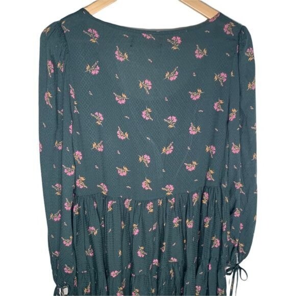 Urban Outfitters Green Floral Boho Tunic Top Long Sleeve Drawstring Size Small - Picture 6 of 10